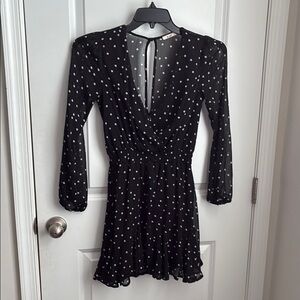 Miami Black and White Fit and Flare Dress with Puff Sleeves